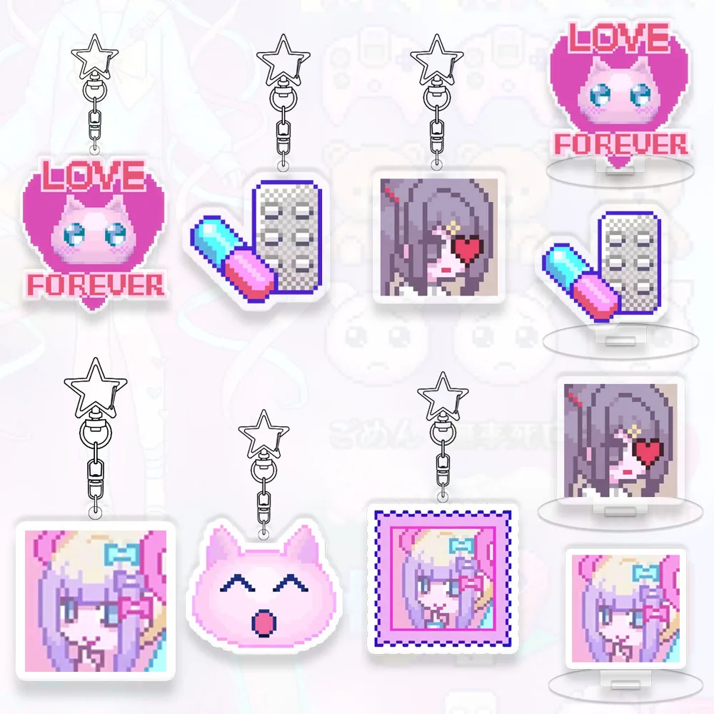 Needy Girl Overdose Star Keychain Acrylic Stand Card Decorate Desktop Game Figure Ornaments Collect Model Toys Kawaii Cartoon