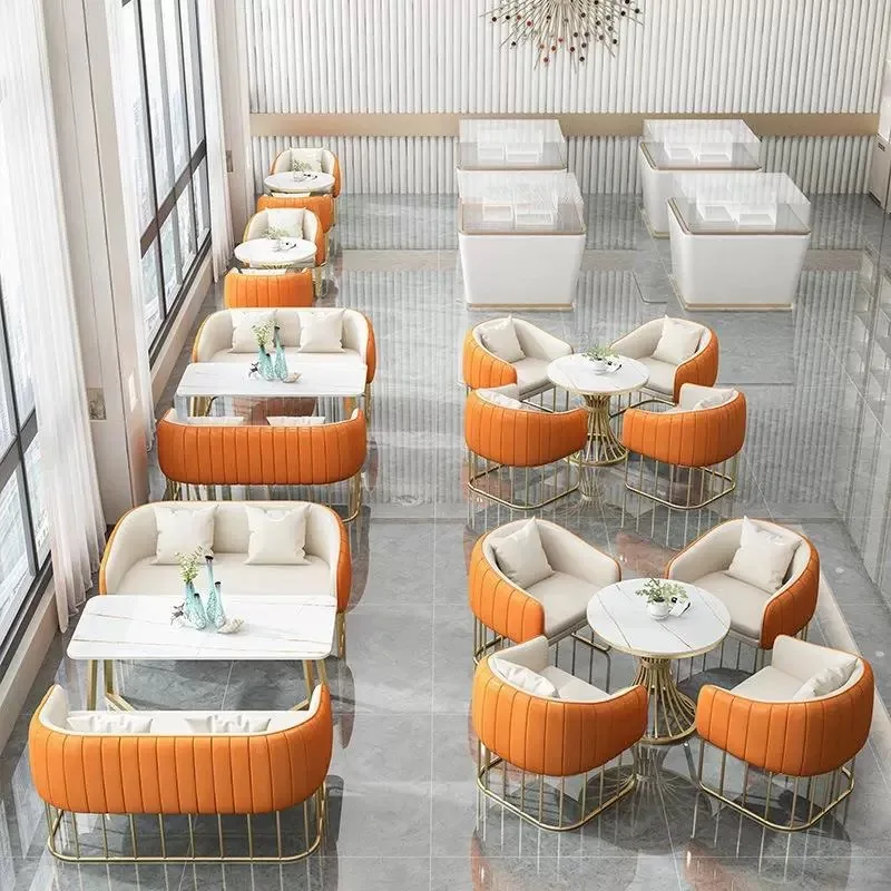 custom.Direct Selling Restaurant Furniture Modern Luxury Dining Table Set Leather Visitor Hotel Chair Metal Leg Round Dining Tab