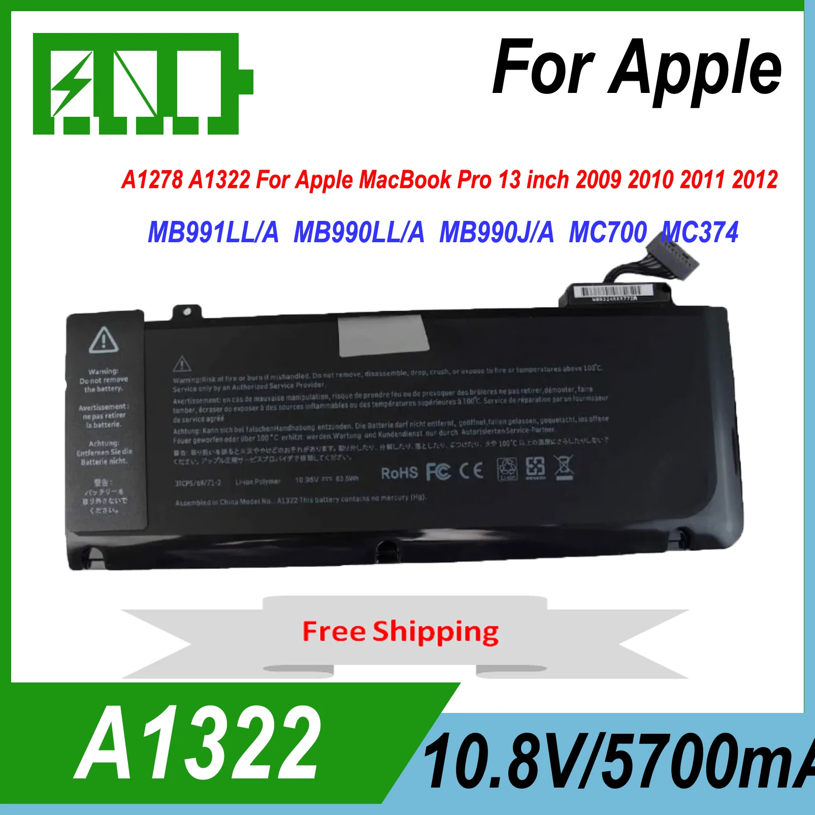 A1322 A1278 Battery For Apple MacBook Pro 13