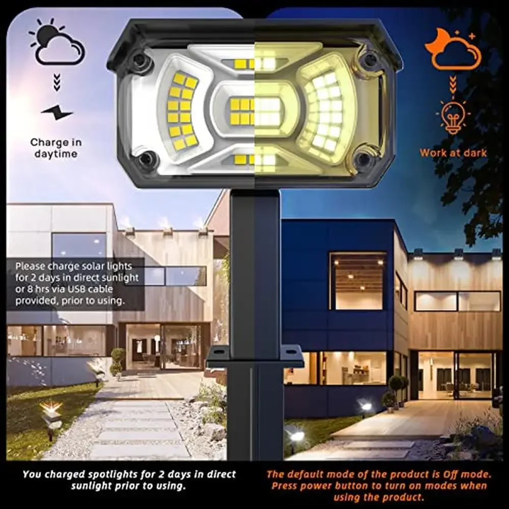 Projecteurs Solaires d'Extérieur, Étanches, Conforme à la Norme IP65, Rechargeable par USB, 3 Modes, Applique Murale de Paysage, Panneau Réglable, Idéal pour Cour et Jardin