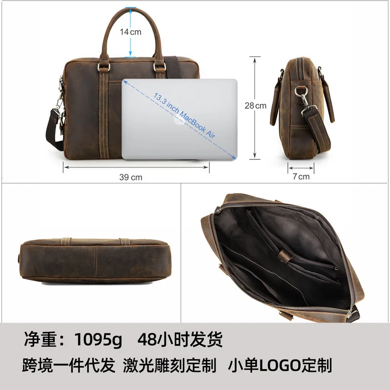 Bolsos de hombre de cuero multifuncionales de 13,3 pulgadas, maletín de mensajero, bolso de mano Vintage para hombre, bolso de mano de negocios, bolso cruzado informal