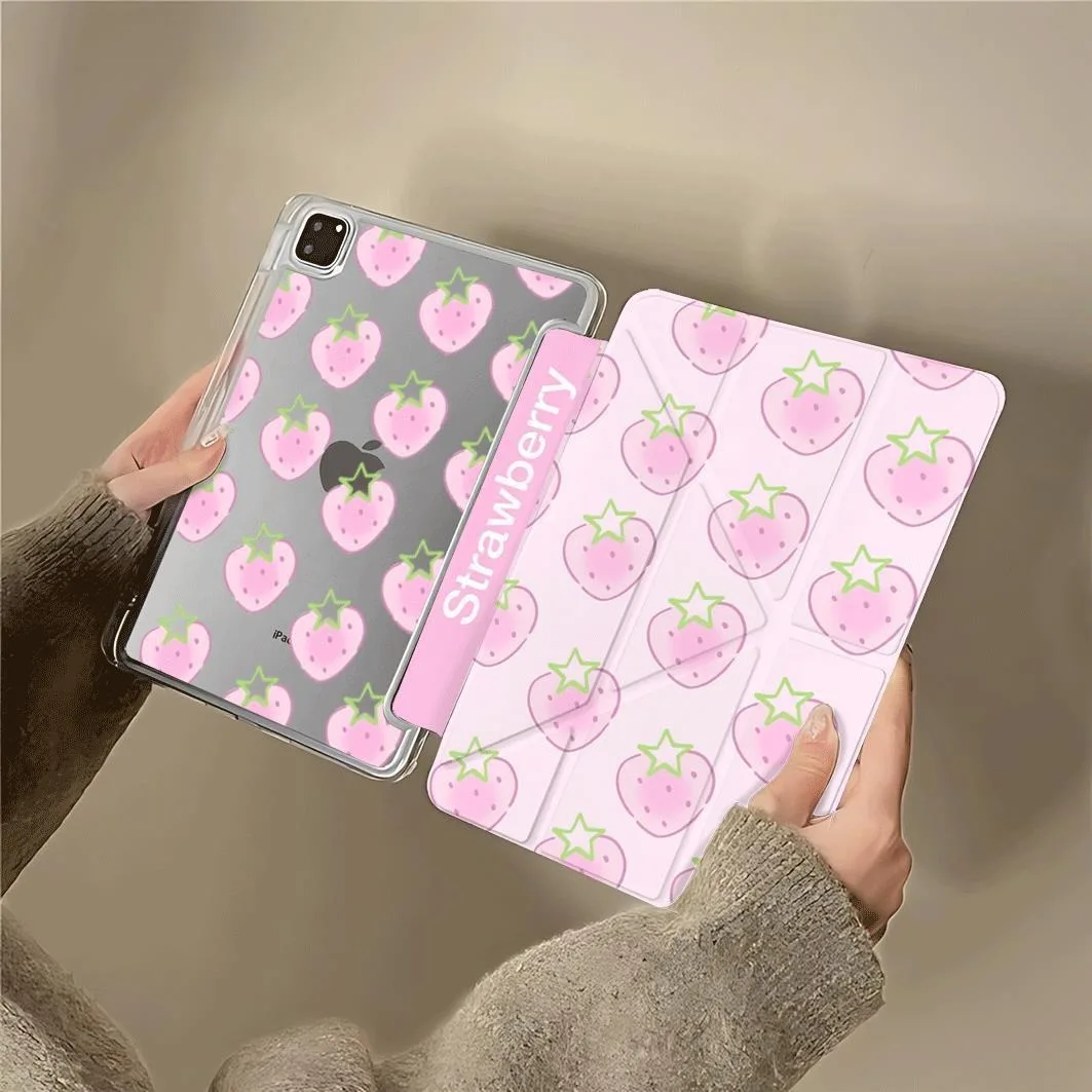 Strawberry Pen Slot Tablet Case For iPad 2026 Air 8 7 6 4 3 2 1 Pro 2024 11in 12th 11 10 9 8 7 6 5th Cover