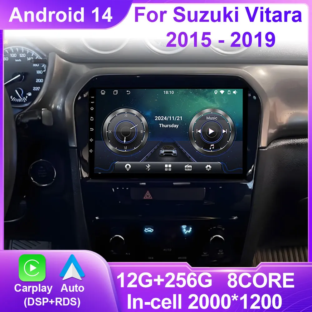 

Android 14 Carplay Auto For Suzuki Vitara 2015 2016 2017 2018 2019 Car Radio Multimedia Player Stereo video Head Unit 4G WiFi BT