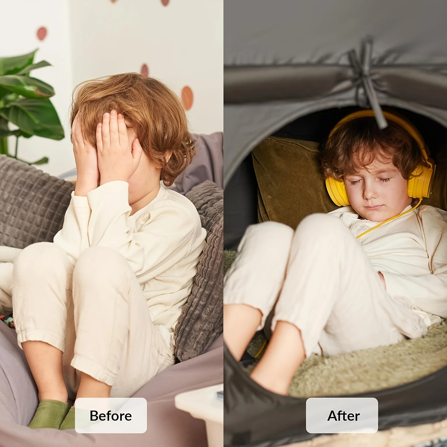 خيمة حسية محمولة منبثقة للأطفال معتمة ومخبدة مهدئة مع نسيج عالي التحمل للتوحد ودعم SPD للاسترخاء والسفر إلى المنزل #4