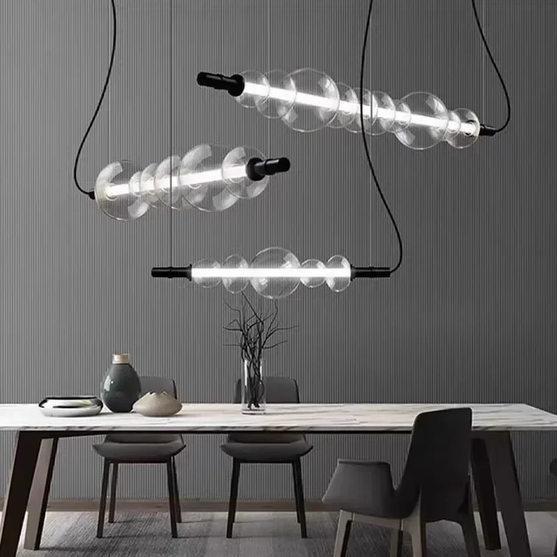 Imagem -04 - Modern Glass Strip Led Pendant Light Sala de Estar e Jantar Cozinha Tabelas de Comida Quarto Lustre Home Decor Luminária