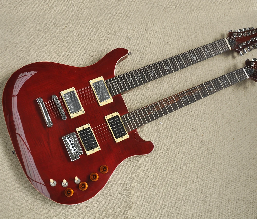 

12+6 Strings Double Necks Electric Guitar with Flame Maple Veneer, Rosewood Fretboard,Can be Customized