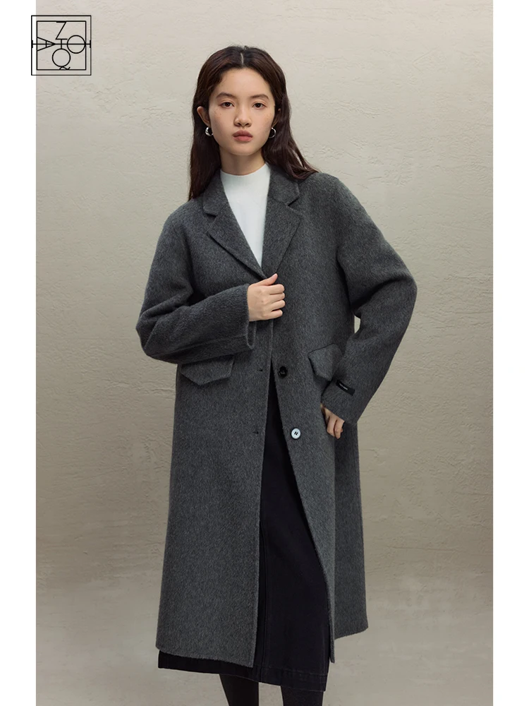 ZIQIAO Classic Suit Double-sided 100% Woolen Coat for Women Winter 2023 New Commuter High-end Mid-length Woolen Coat for Female