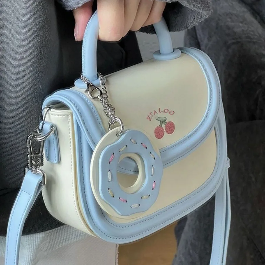 

Spring/Summer Fashionable Textured Cute Saddle Bag Japanese-Style Cookie Beige Handheld Shoulder Crossbody Women's Bags