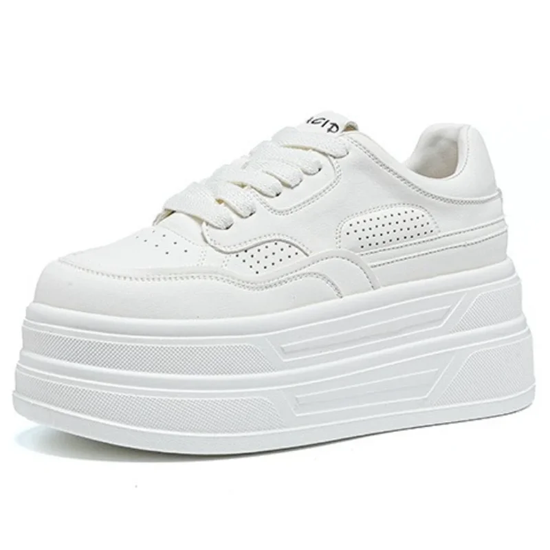 Белые туфли из натуральной кожи 7 см, весенне-осенние кроссовки на платформе, повседневная обувь на каблуке, прогулочная обувь, модные удобные кроссовки Белые туфли из натуральной кожи 7 см, весенне-осенние кроссовки на платформе, повседневная обувь на каблуке, прогулочная обувь, модные удобные кроссовки