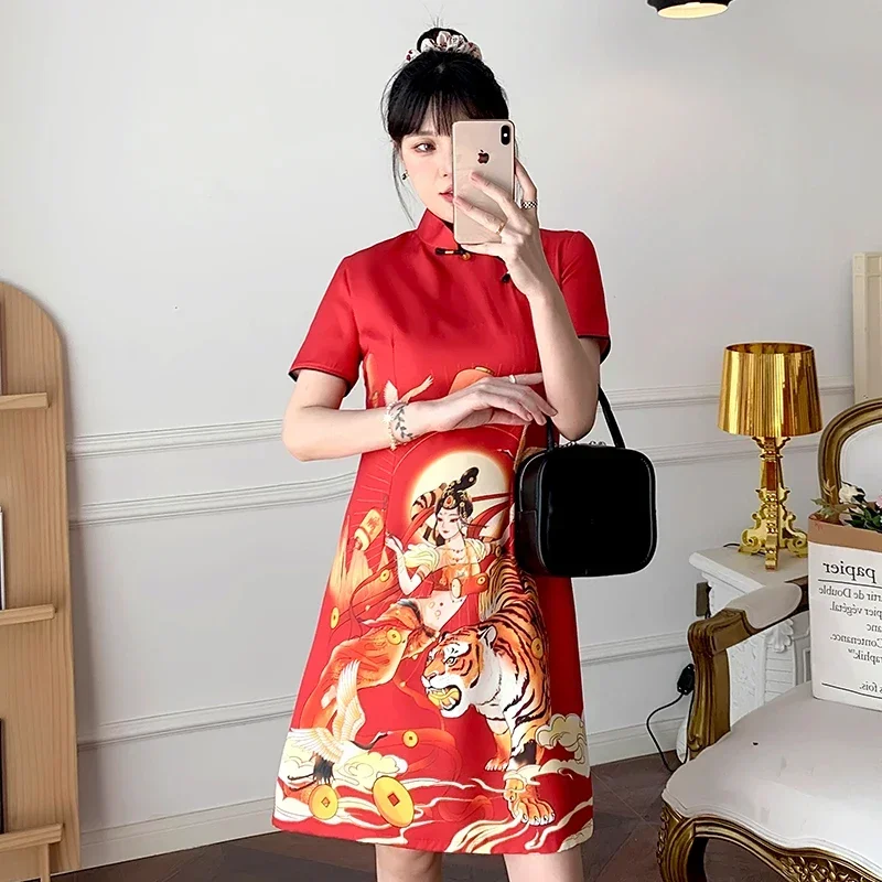 

M-4XL Cheongsam 2023 New Year Fashion Modern Cheongsam A-line Dress Women Qipao Traditional Chinese Clothes Improved Cheongsam