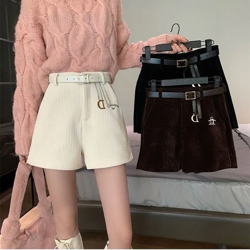 명품 Golf Belt Anew Women's Golf Wear Autumn Winter 2024 Korean Golf Shorts High Waist Corduroy Boots and Pants Women Golf Clothes