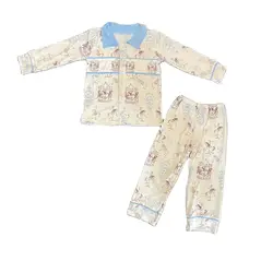 Spring and summer children's clothing boys lapel pajamas suit carousel print baby boy cute milk silk clothing wholesale