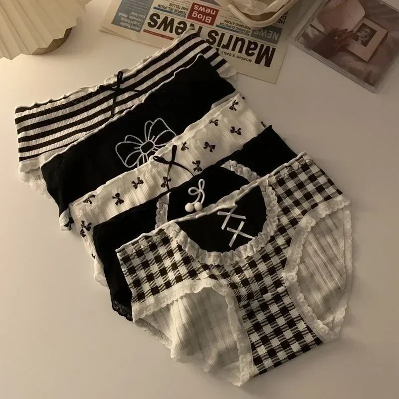 1Piece Women Panties Lolita Girls Bow Cotton Underwear Japanese Ladies Cute Mid Waist Brief  Lingerie Ropa Interior Femenina