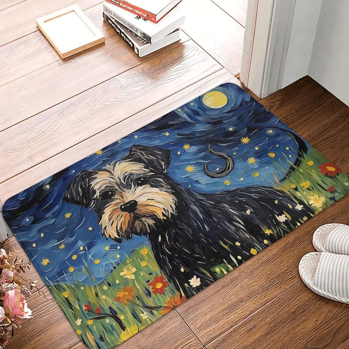 Vintage Van Gogh Pup Watercolor Starry Night Reverie Non-slip Doormat Floor Mat Carpet Rug for Kitchen Entrance Home Footpad Mat