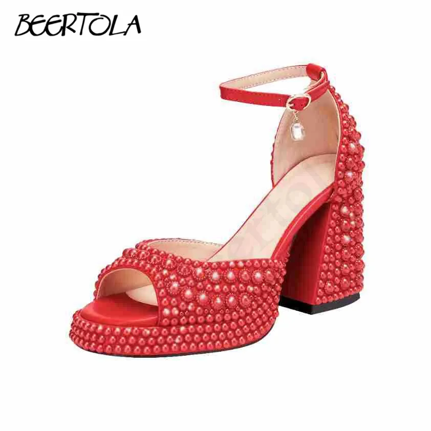 

Women's Red Crystal Diamond Sandals Thick Heel Thick Bottom High Platform Sandals Sexy Open Toe Full Diamond High Heels