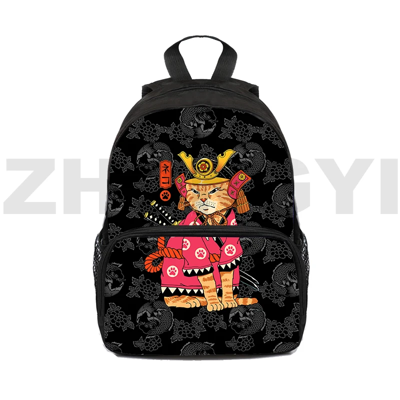 Fashion Cartoon Samurai Cat 3D Backpack Men Laptop Business Mochila 12/16 Inch Kindergarten Primary School Bags Children Bookbag