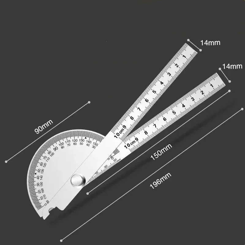 180 Degree Protractor High Precision Metal Angle Finder Goniometer Stainless Steel Rotary Measuring Ruler Woodworking Ruler