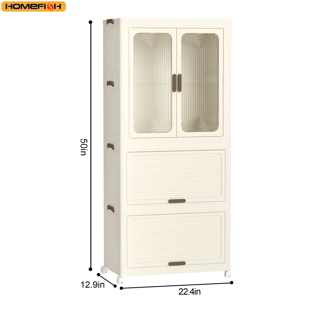 Organizzatore portatile per armadio guardaroba per vestiti, cassettiera, porte magnetiche con 4 cubi e asta per appendere, 10 grucce