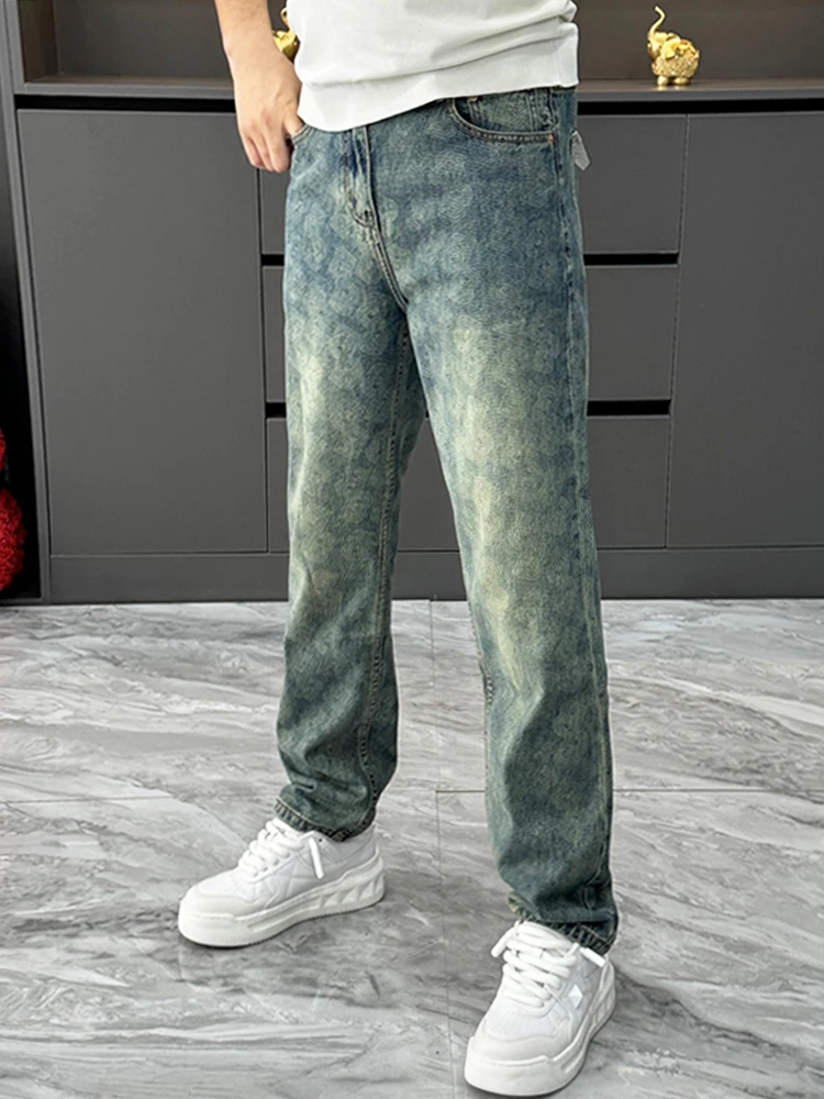 

Мужские джинсы с принтом в американском стиле, свободные универсальные брюки прямого кроя, зимние модные широкие брюки Haome