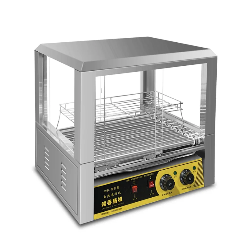 *Commercial Snack Equipment Electric Hot Dog Grill Machine 10 Roller Hot Dog Grill With Glass Cover