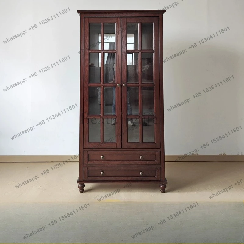 

American all solid wood coffee table locker with drawers household living room