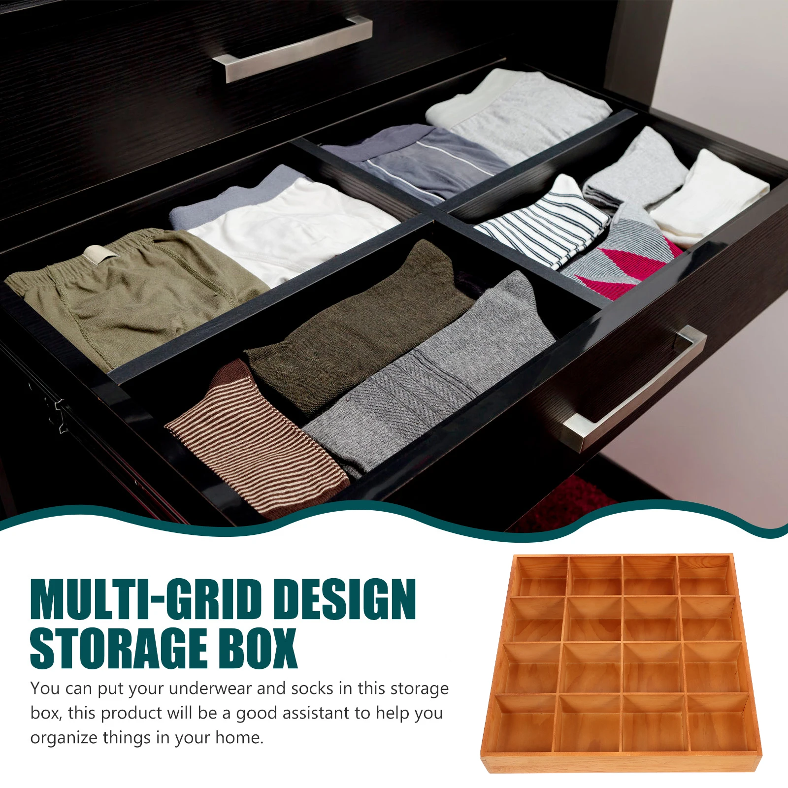 

Rustic Pine 16 Compartments Storage Box Socks Underwear Wooden Compartment Box Lingerie Tie Belt Organizer Closet Space Saving
