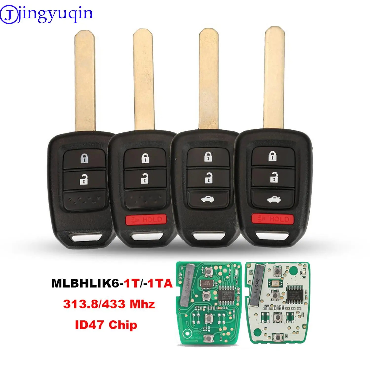 jingyuqin Car Key Fob 313.8/433Mhz ID47 Chip Keyless Remote Key Fob For Honda Accord 2013 2014 2015 2016 2017 MLBHLIK6-1T/1TA