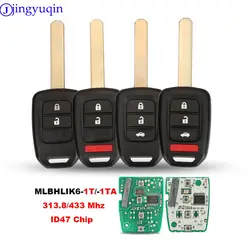 jingyuqin Car Key Fob 313.8/433Mhz ID47 Chip Keyless Remote Key Fob For Honda Accord 2013 2014 2015 2016 2017 MLBHLIK6-1T/1TA