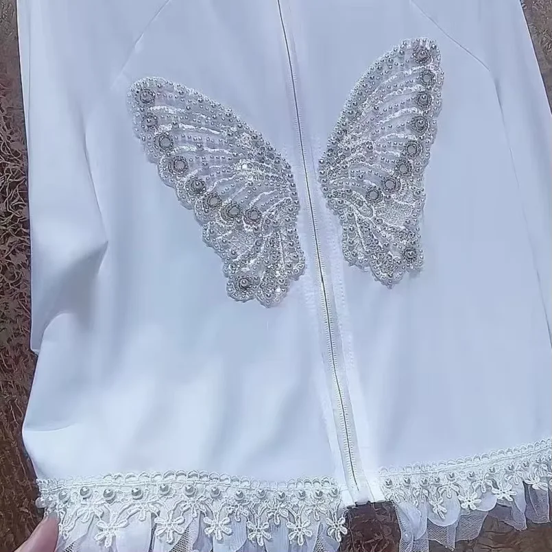 

Женская роскошная куртка с длинным рукавом, женская модель на молнии, белая тонкая куртка на молнии, тонкая женская верхняя одежда, пальто, женская одежда