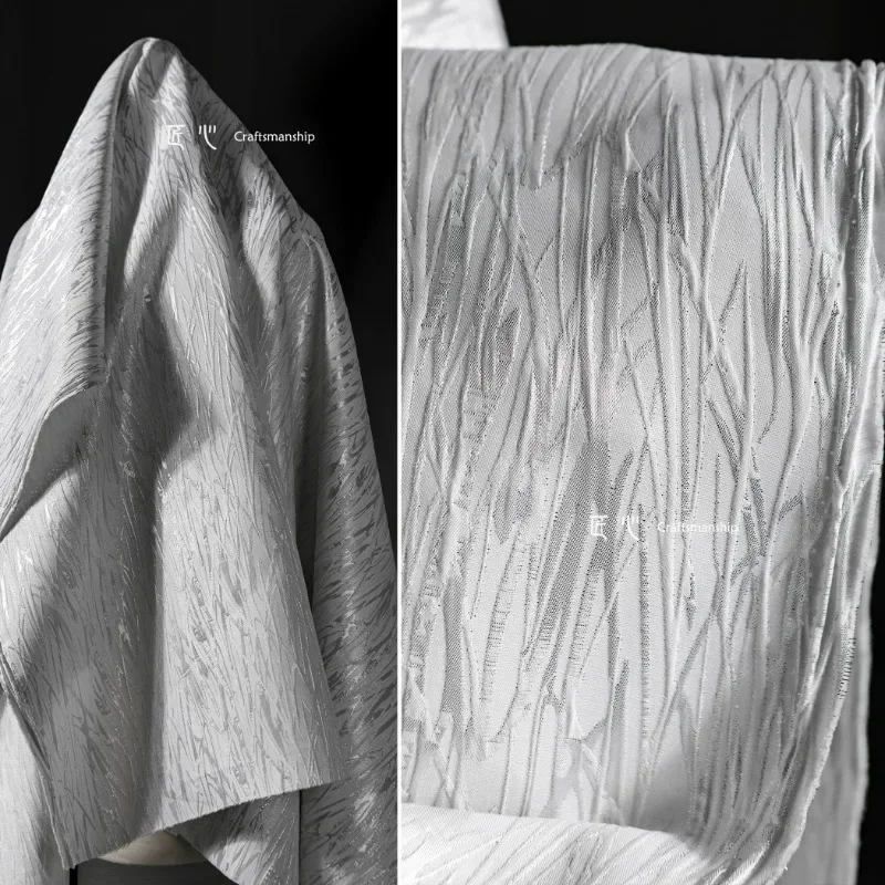 Creative Three-dimensional Texture Reconstruction of This White Silk Jacquard Fabric DIY Bag Clothing Designer Fabric.