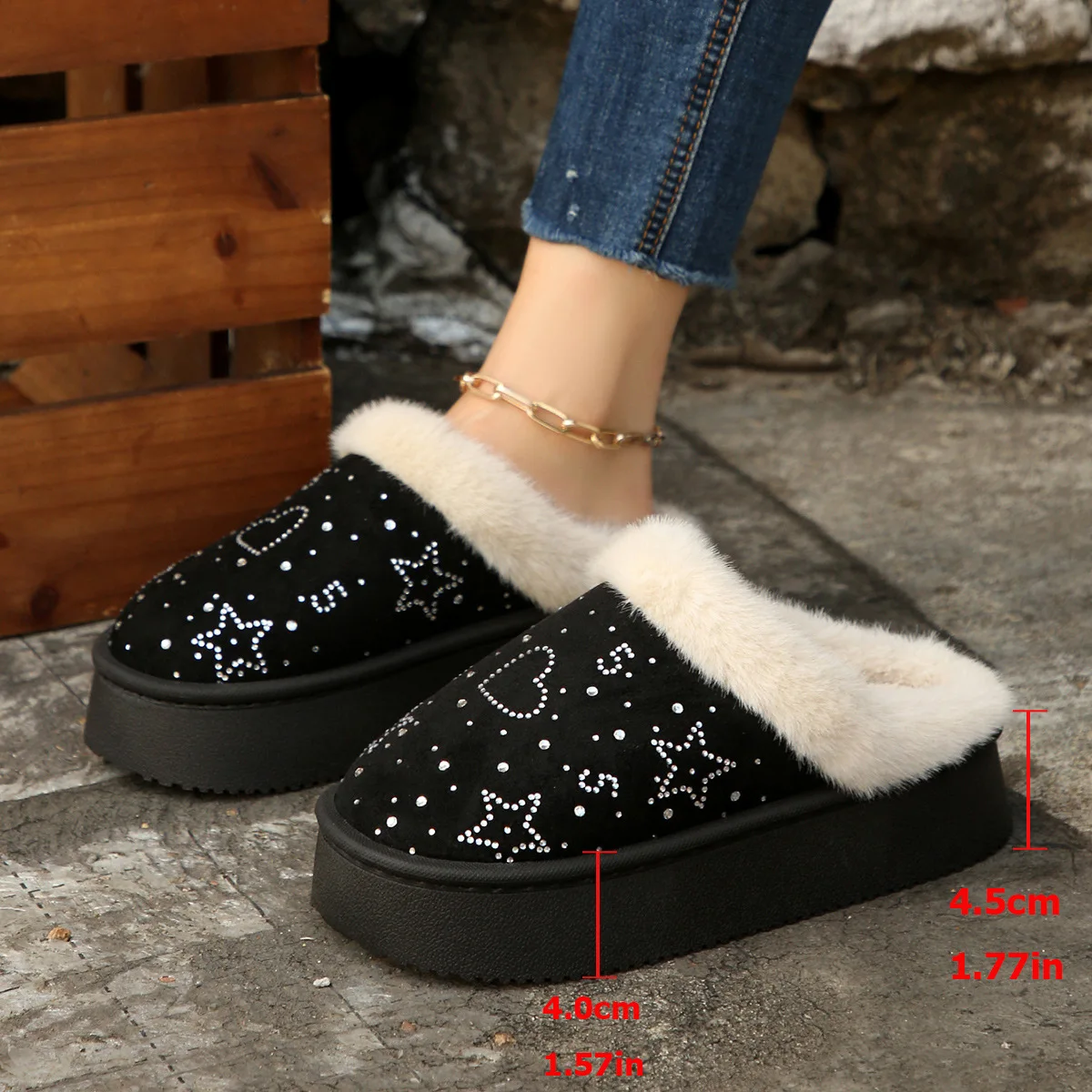 

Fashionable New Thick Bottom Non Slip Flat Slippers for Winter Comfort with Plush Insulation Casual Cotton Slippers for Women