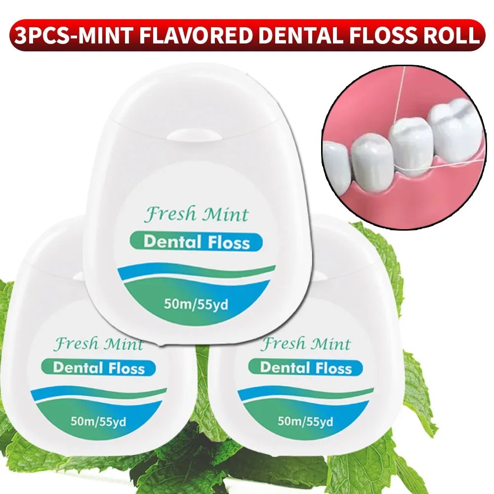 1-12PCS Super Fine Mint Teeth Floss Roll, Lightweight Portable Dental Floss for Effective Interdental Cleaning On-the-Go