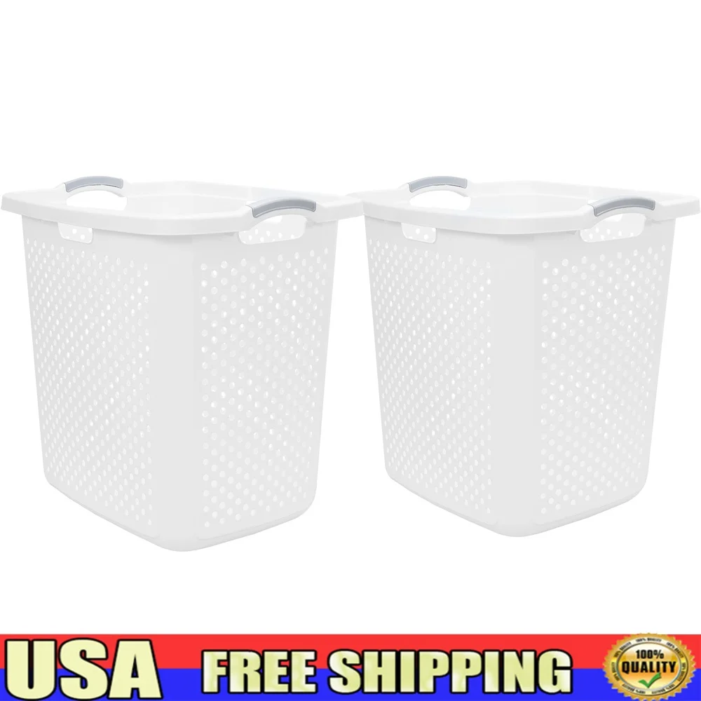 

XL Plastic Laundry Basket Hamper 2 Pack 2.5 Bushel Capacity Multi-Purpose Oval Design with Ventilation Handles Home Organization