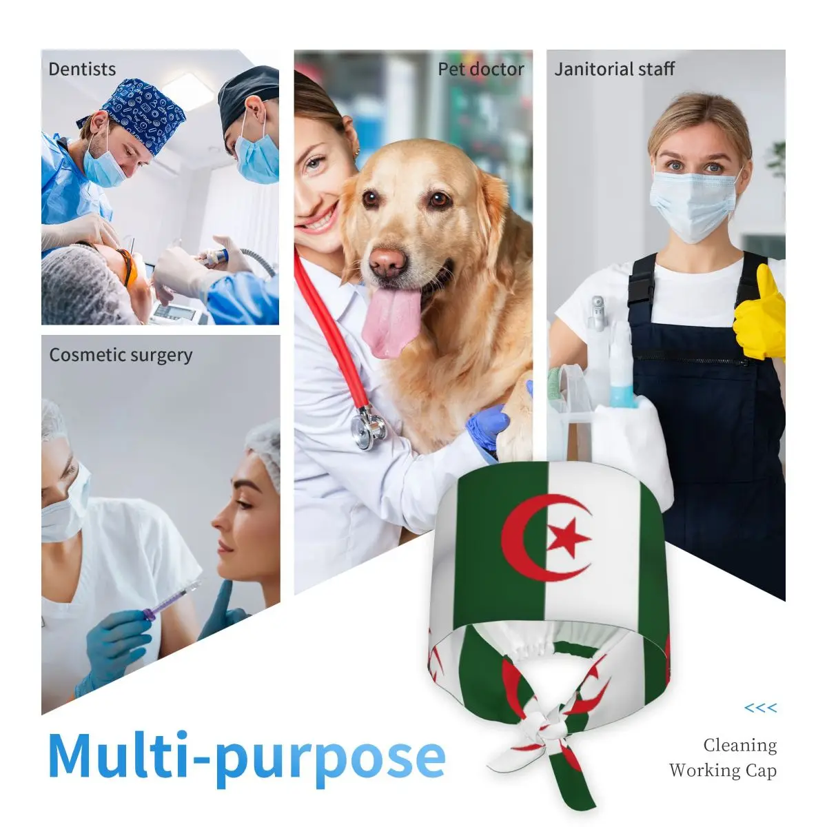 Topi Bedah Resmi Algeria, Topi Dokter, Topi Kerja, Topi Unisex yang Dapat Disesuaikan untuk Perawat dan Dokter Gigi