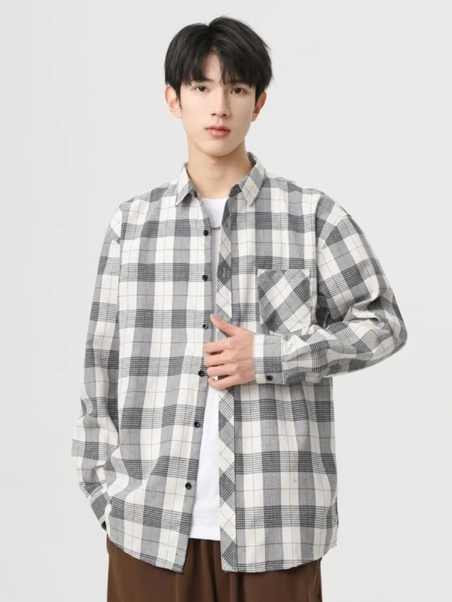 

Мужская рубашка в клетку с длинным рукавом в стиле ретро, новая весенняя модель, свободного кроя, универсальная, в университетском стиле, модная верхняя одежда, трендовый узор Ciwalk