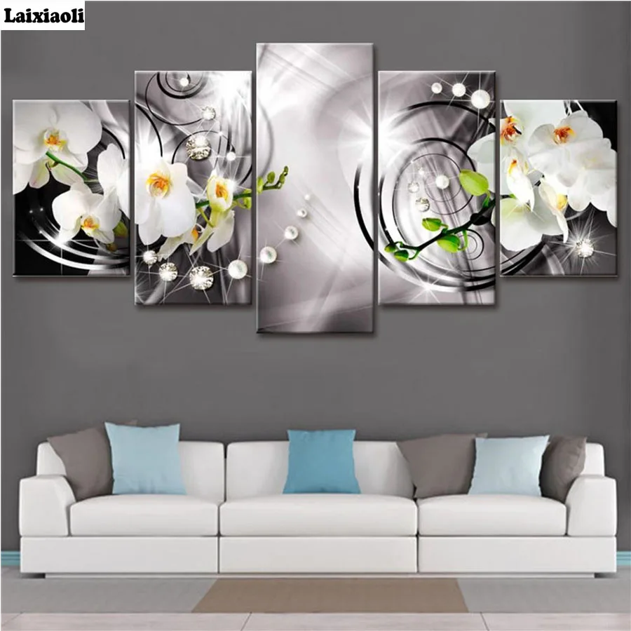 

Full Square Drill 5D DIY Diamond Painting"orchid flower"mudular picture 3D Embroidery Cross Stitch Mosaic Decoration home 5pcs