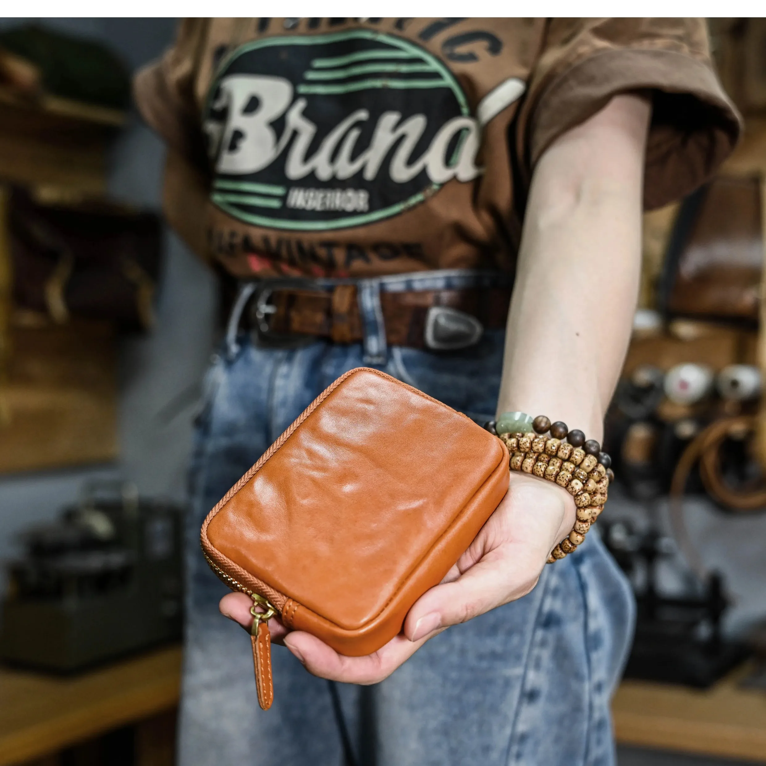 simple vintage vegetable tanned cowhide men women's coin purse casual genuine leather ID cardholder driver's license wallet