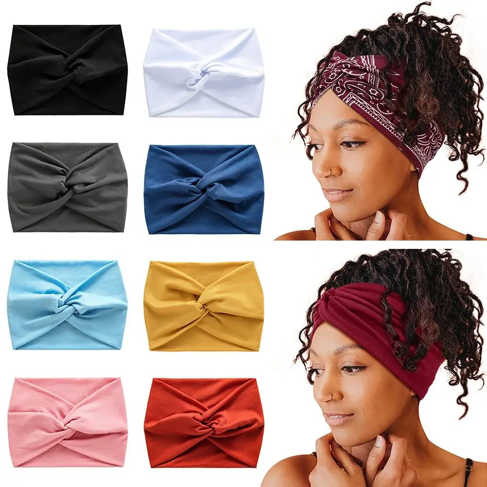 Boho Thick Yoga Hair Bands Twisted Workout Headband Wide Headbands Turban Head Wraps for Women