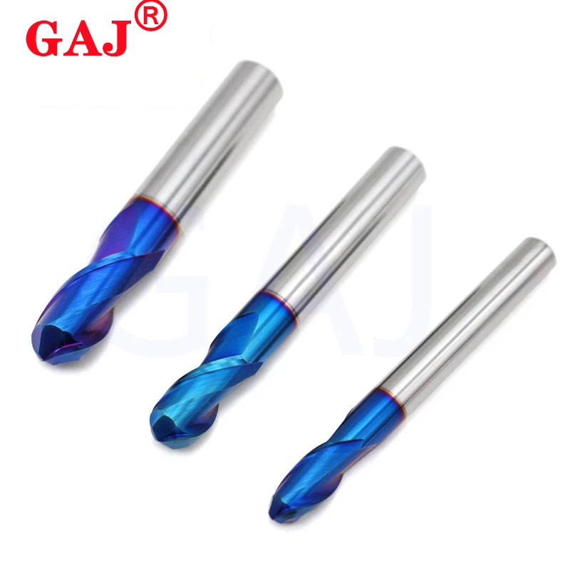 Milling CutterHRC65 Blue Nano Coating Milling Cutter 2Flute Tungsten Steel Carbide CNC Machine Machining Ball Head Endmills Tool