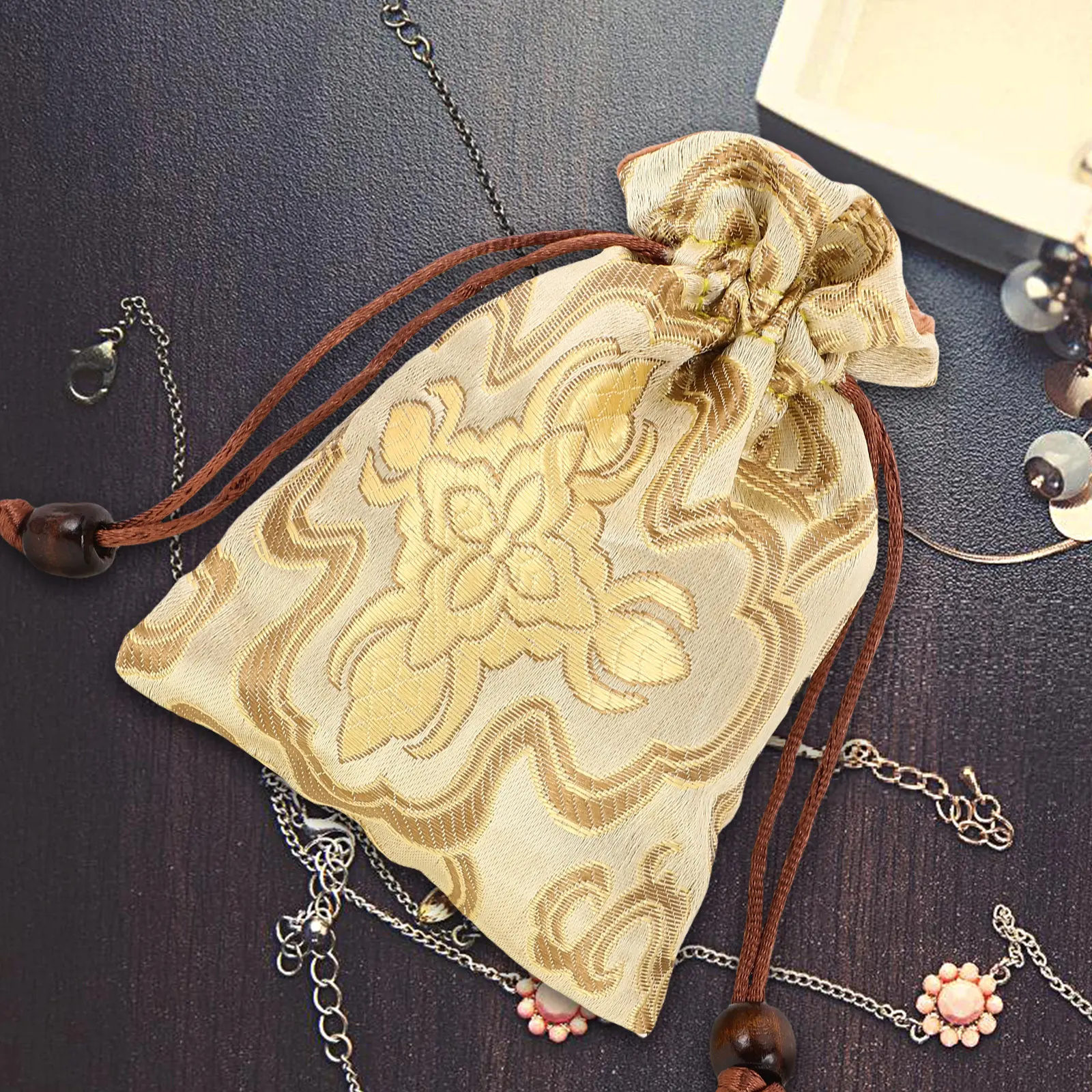 Exquisite Hand Embroidered Brocade Silk Pouch Drawstring Closure for Singing Bowl Storage Jewelry Buddhist Beads Travel Friendly