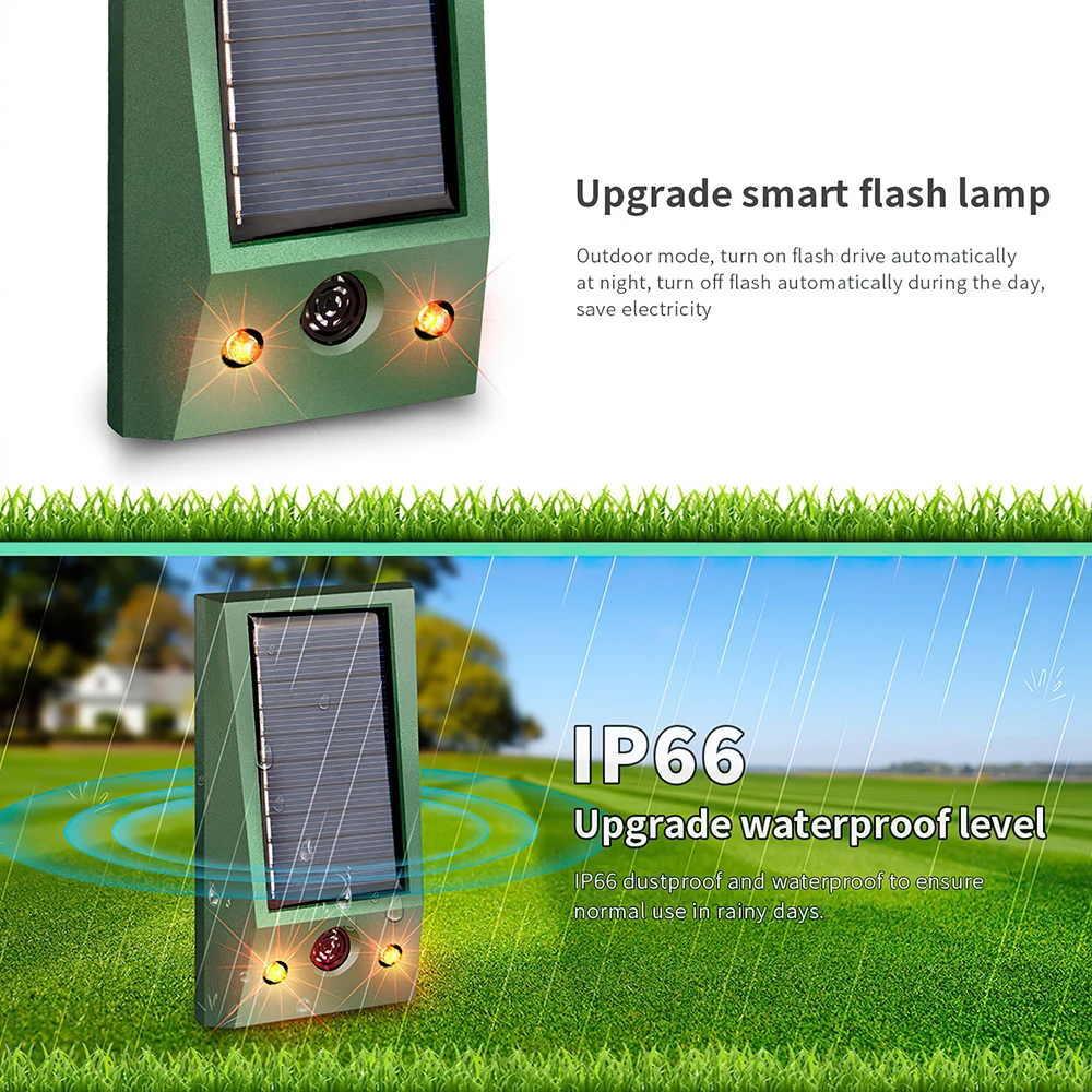 Ultrasonic Animal Repeller Solar Powered USB Rechargeable Battery Bird Cat Dog Bat Mouse Pest Repellent Animal Warning Scarer