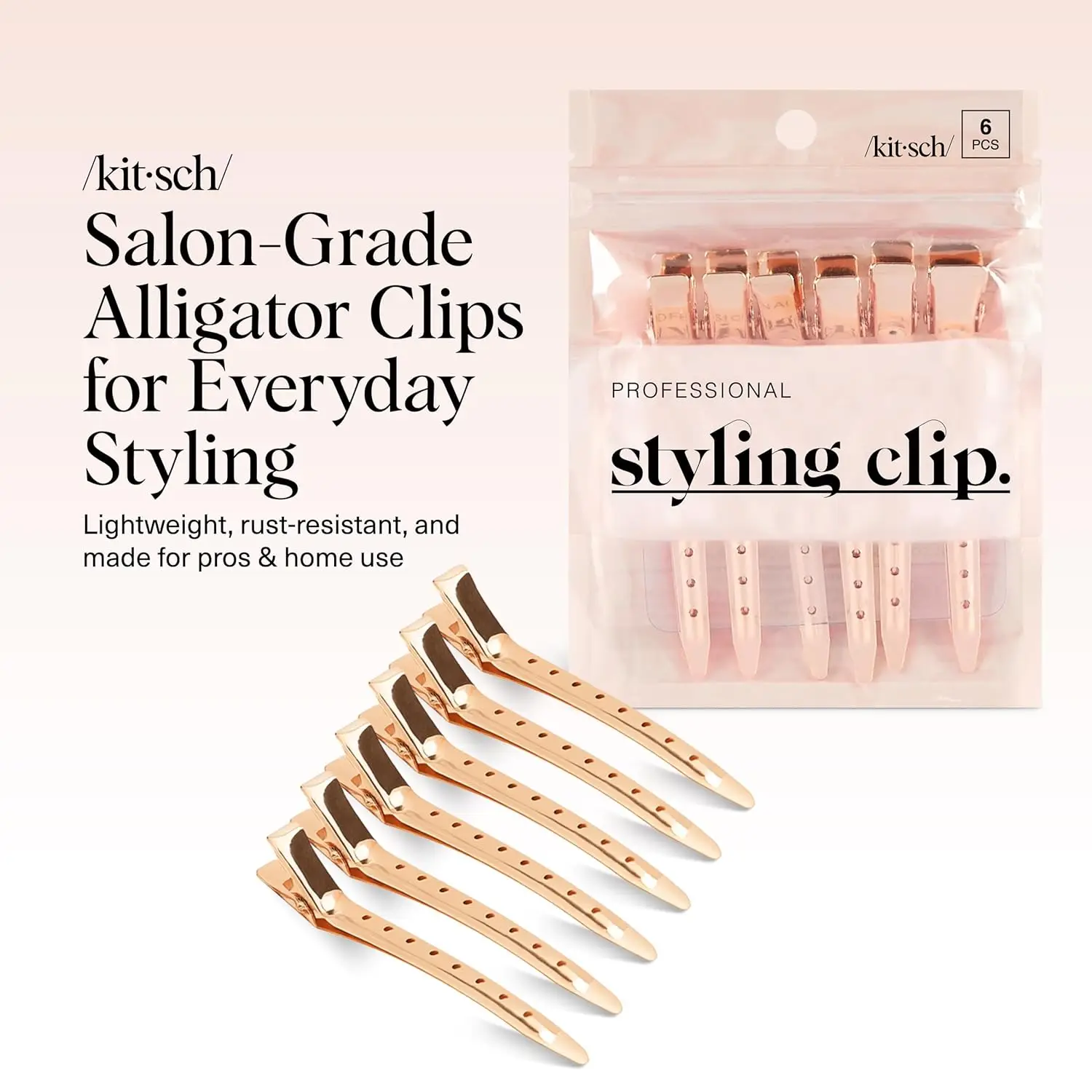 3.5" Rose Gold Aluminum Hair Clips for Salon & Makeup - 6 Pcs, Durable & Lightweight