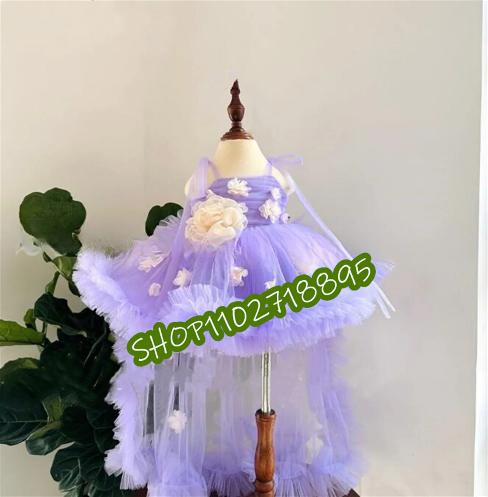 

Princess 3d Applique Flower Girl Dresses Tulle For Wedding Birthday Party Outfit Toddler Ball Gown Christmas Beauty Pageant Wear