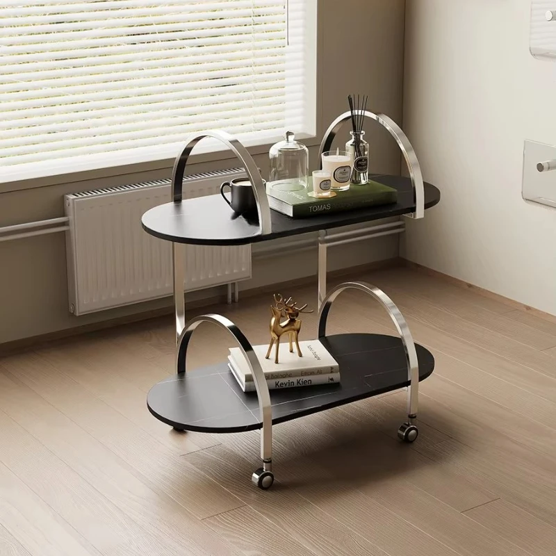 LMM Stone Plate Side Table Trolley I Cream Light Luxury Solid Wood Small Coffee Table