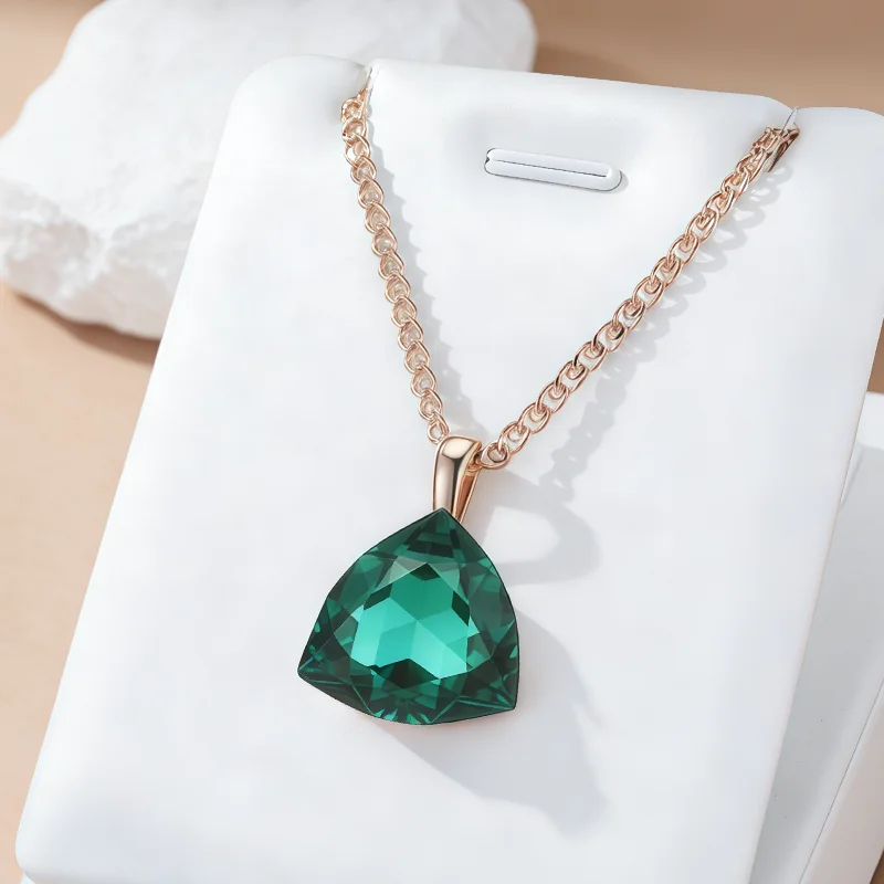 

Wbmqda 22*17mm Green Stone Pendant And Necklace For Women 585 Rose Gold Color Luxury Big Zircon Jewelry Accessories