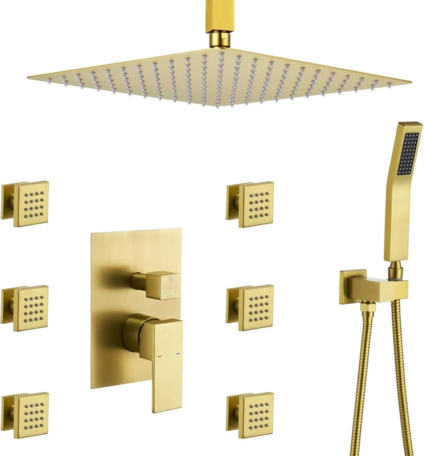 

Brass Thermostatic Faucets Set Brushed Gold Rain Shower System Ceiling-Mounted Faucet Rainfall Head Handheld Body Sprays Jet