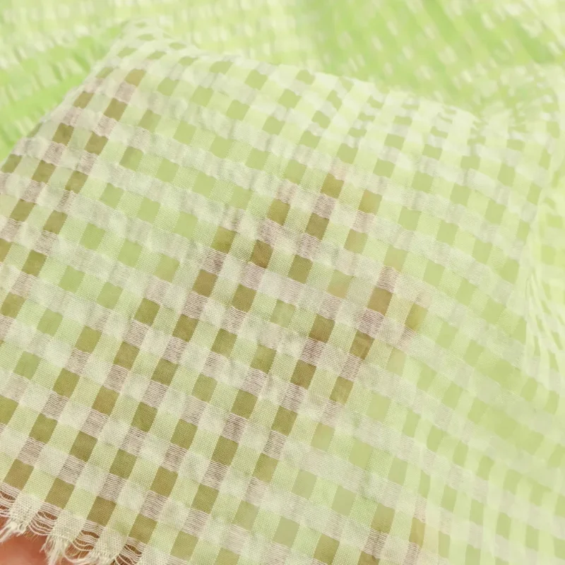 

Light Green Skin Friendly Transparent Organza Fabric for Hollow Grid Dress Set Spring Summer Cloth Diy By The Meter Sew material