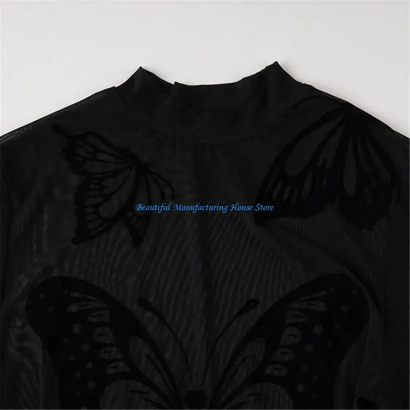 بدلة E56A على شكل فراشة شفافة بأكمام طويلة للنساء وحفلات السهرة بقصة ضيقة