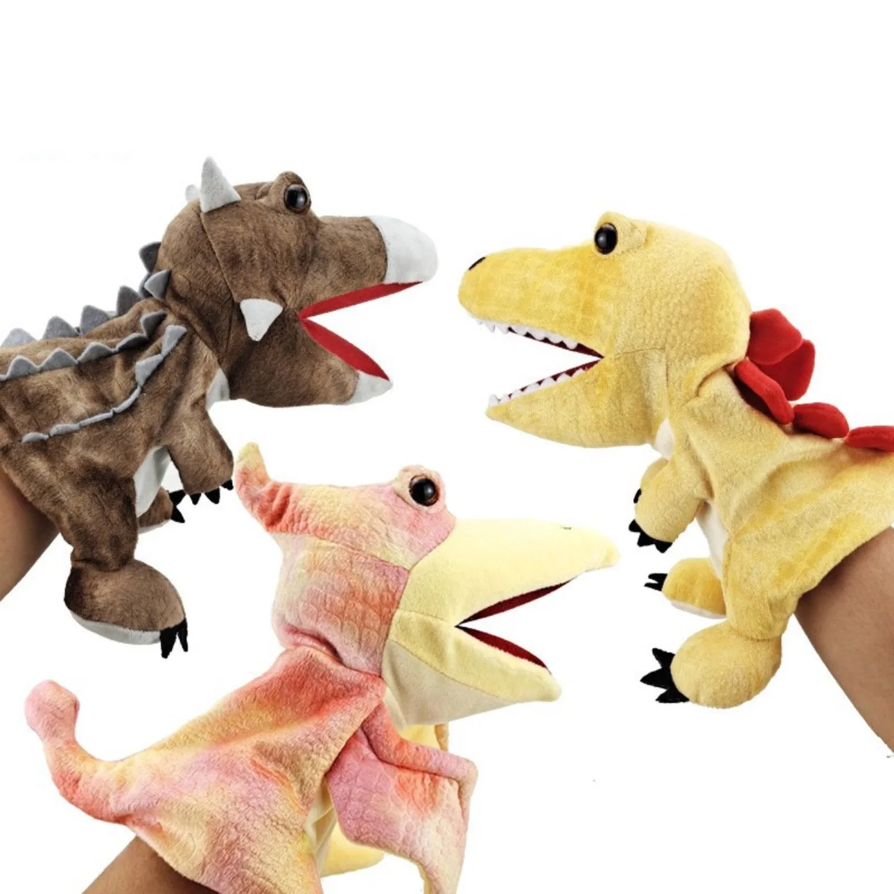 25cm Jurassic Dinosaur World Hand Puppet Cute Stegosaurus Pterosaur T-Rex Triceratops Doll Plush Toys Pretend Storytelling Prop