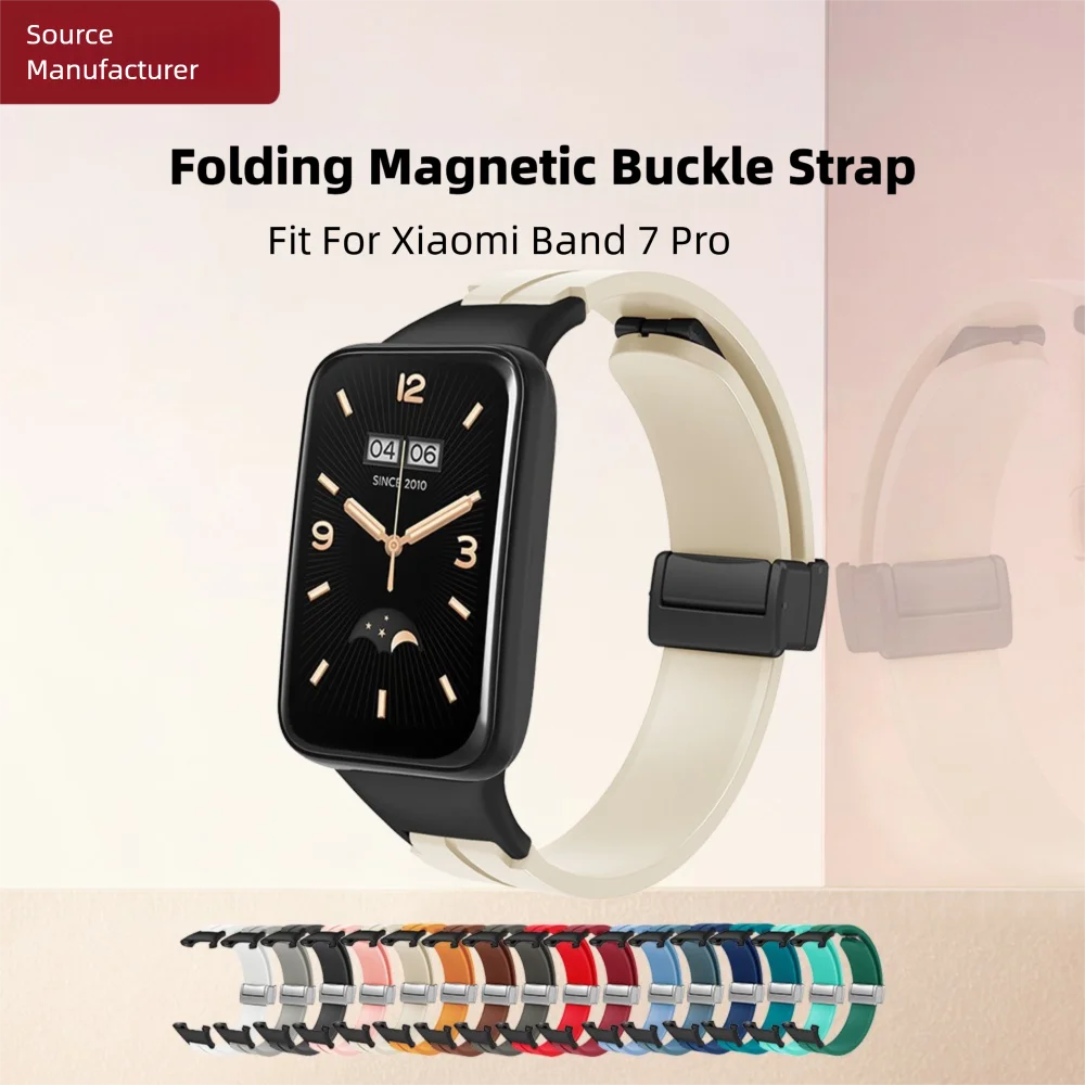 Watch Strap with Magnetic Folding Buckle For Xiaomi Band 7 Pro Quick Release Washable Silicone Adjustable Smart Wristband Unisex
